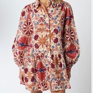 Olivaceous Burgundy and Blue Floral Dress